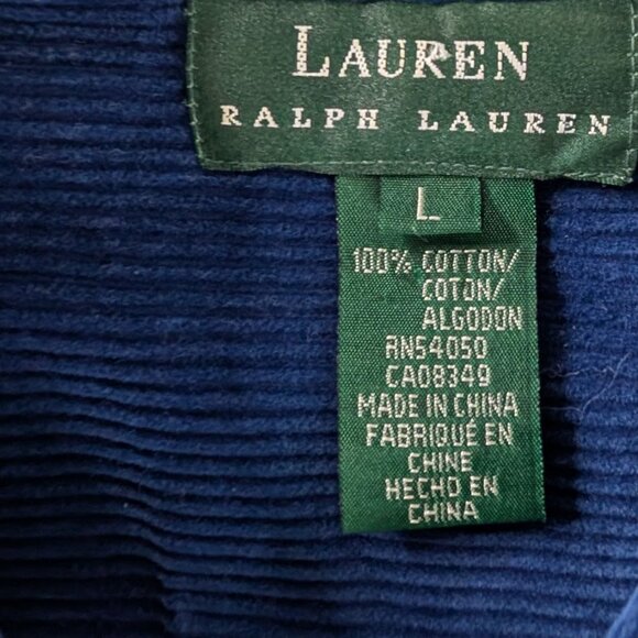 VTG Lauren Ralph Lauren Rich Blue Corduroy Collared Zip Up Shirt Jacket Shacket - Picture 6 of 6